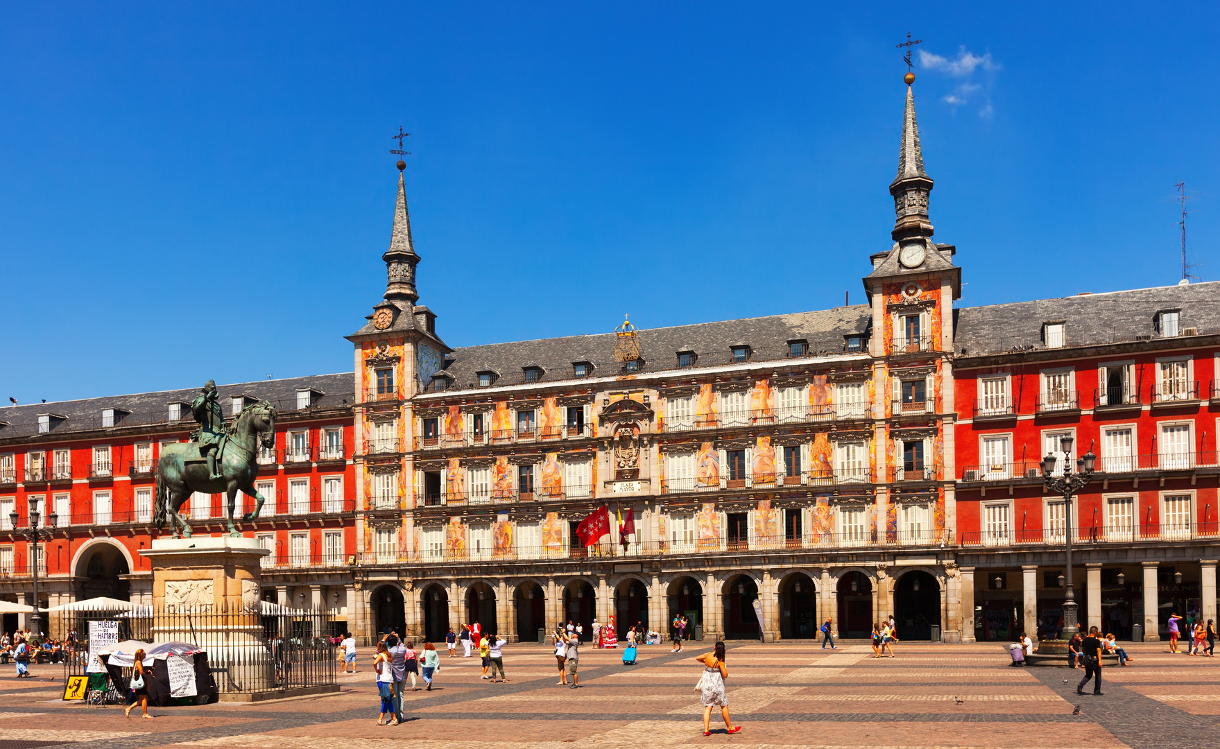 MADRID, SPAIN - AUGUST 29: Picturesque view of Plaza Mayor on August 29, 2013 in Madrid, Spain. It is old centre of capital city